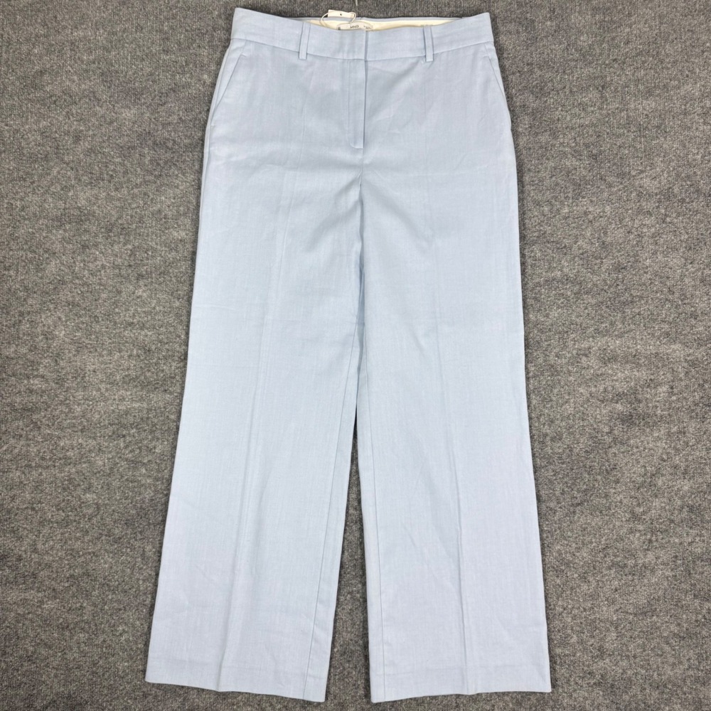 Mango MNG Wide Leg Trouser Pant Women Size 10 Light Blue Cotton Linen Blend NWT